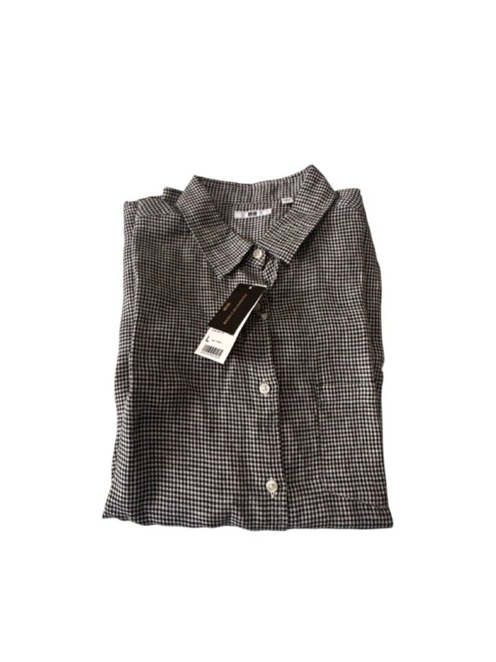 Uniqlo Premium Linen Sleeveless Shirt,  L, NWT, Black/White Gingham Check - Picture 3 of 10